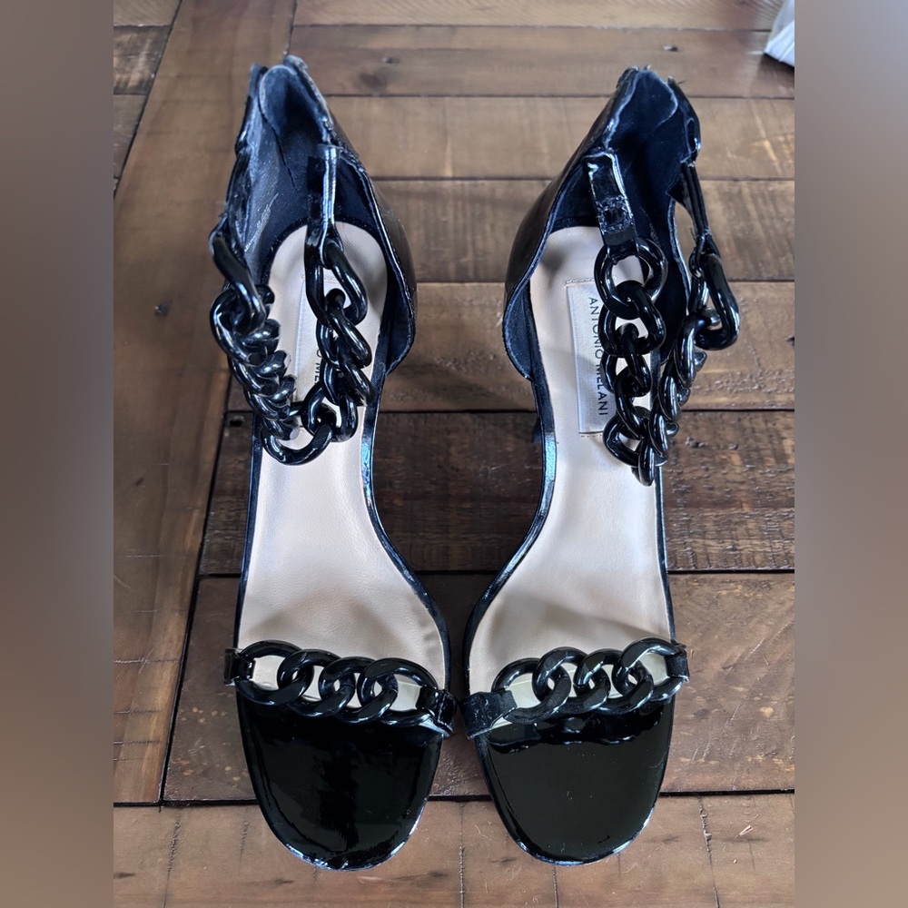 ANTONIO MELANI Glossy Black Chain Heels